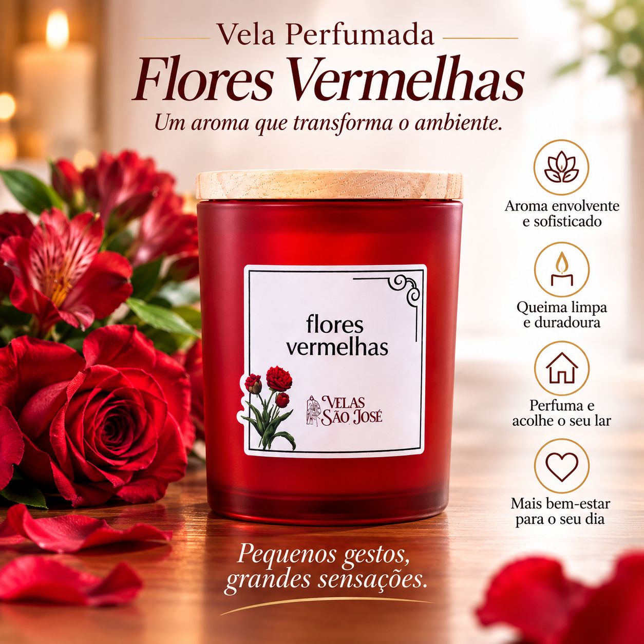 Vela Aromática de Flores Vermelhas